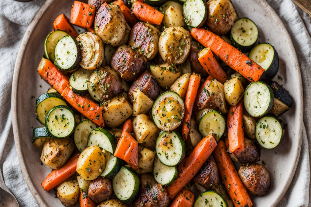 Garlic Herb Roasted Potatoes Carrots and Zucchini